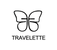 Black butterfly logo with 'Travelette' text on a transparent background